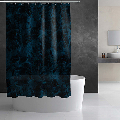 Шторка для ванной Синий и черный мраморный узор / 3D-принт – фото 2