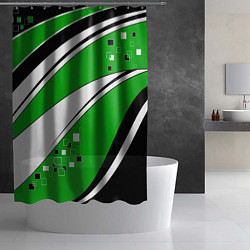 Шторка для душа Абстрактный узор черно зеленый с белым, цвет: 3D-принт — фото 2