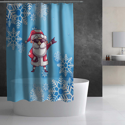 Шторка для ванной Крутой Дед Мороз - снежинки / 3D-принт – фото 2