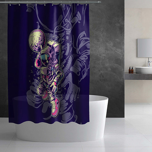 Шторка для ванной Космонавт с луной / 3D-принт – фото 2