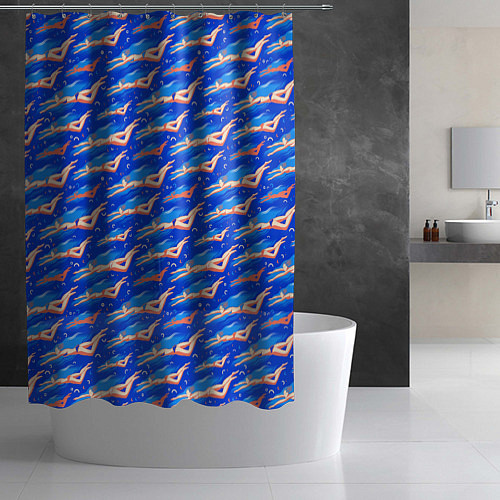Шторка для ванной Плывущие девушки на синем / 3D-принт – фото 2