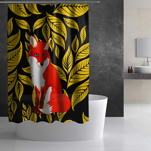 Шторка для ванной Лиса на фоне жёлтых листьев / 3D-принт – фото 2