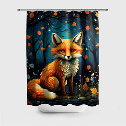 Шторка для душа Лиса в Folk Art стиле, цвет: 3D-принт