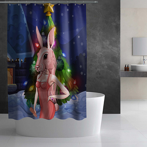 Шторка для ванной Девушка зайка / 3D-принт – фото 2