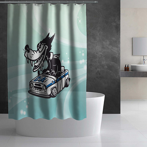 Шторка для ванной Волк за рулем автомобиля / 3D-принт – фото 2