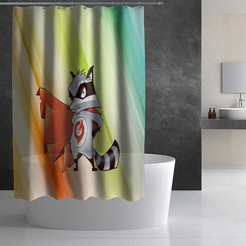 Шторка для ванной Енот супер герой в плаще / 3D-принт – фото 2