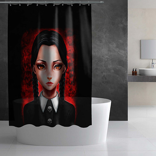 Шторка для ванной Уэнсдэй на красном фоне / 3D-принт – фото 2