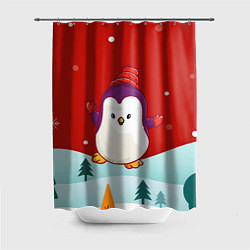Шторка для душа Пингвин новый год, цвет: 3D-принт