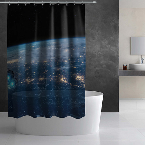 Шторка для ванной Планета, космос и огни / 3D-принт – фото 2