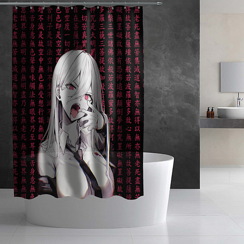 Шторка для ванной Человек - бензопила Пауэр иероглифы / 3D-принт – фото 2