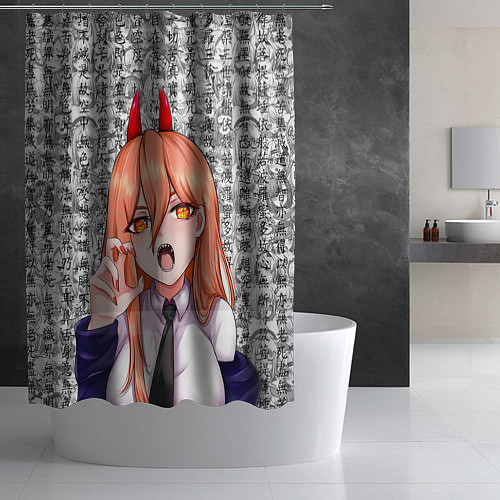 Шторка для ванной Человек - бензопила Пауэр ахегао / 3D-принт – фото 2
