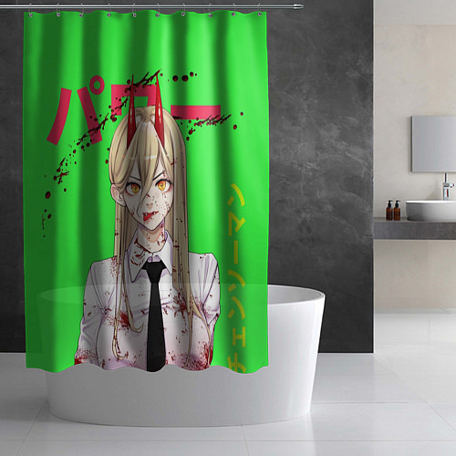 Шторка для ванной Человек - бензопила Пауэр в крови / 3D-принт – фото 2
