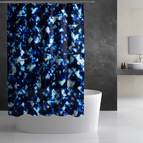 Шторка для ванной Неоновые синие треугольники блестящие / 3D-принт – фото 2