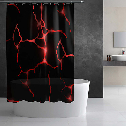 Шторка для ванной Красные неоновые трещины / 3D-принт – фото 2
