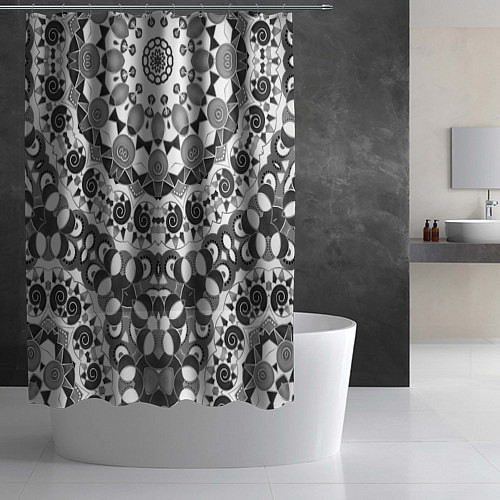 Шторка для ванной Черно-белый этнический узор / 3D-принт – фото 2