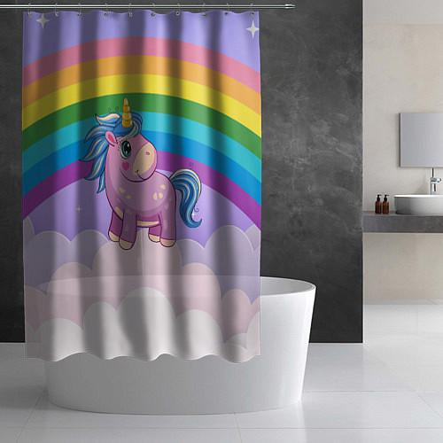 Шторка для ванной Единорог на фоне радуги / 3D-принт – фото 2