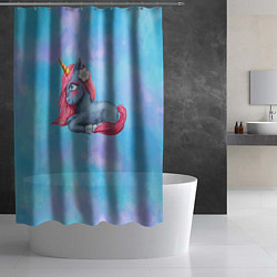 Шторка для душа Синий единорог с розовой гривой, цвет: 3D-принт — фото 2