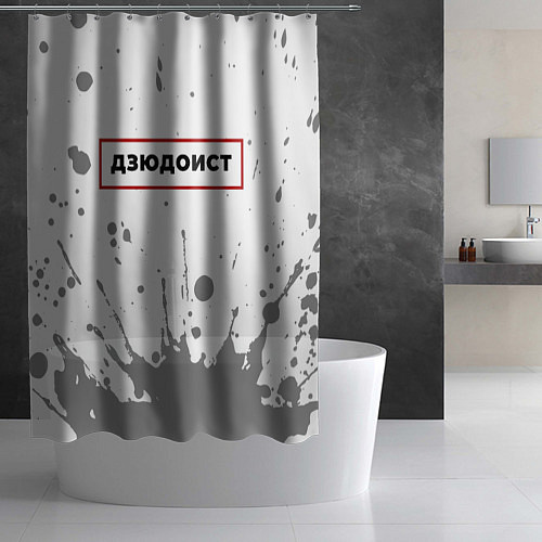 Шторка для ванной Дзюдоист - в красной рамке на светлом / 3D-принт – фото 2