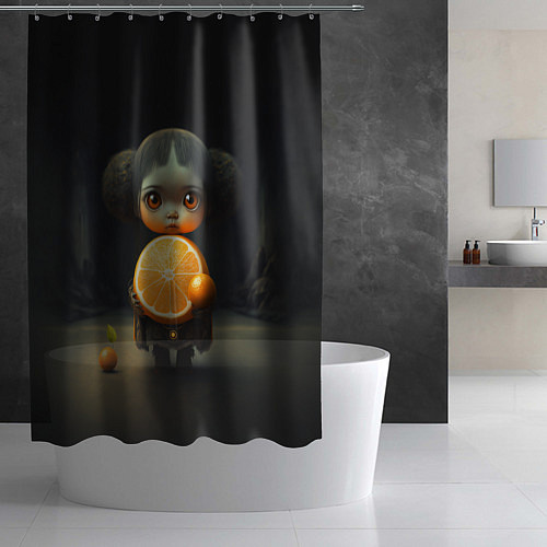 Шторка для ванной Девочка с мандарином в руках / 3D-принт – фото 2