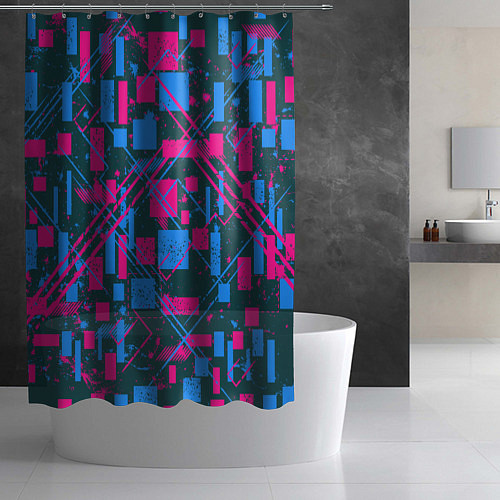 Шторка для ванной Геометрическая абстракция из квадратов и прямоугол / 3D-принт – фото 2