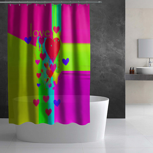 Шторка для ванной Love сердечки / 3D-принт – фото 2