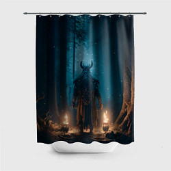 Шторка для душа Викинг в тёмном лесу, цвет: 3D-принт