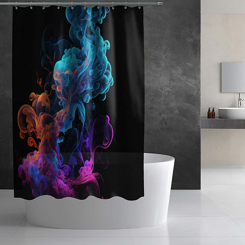 Шторка для ванной Неоновый цветной дым на черном фоне / 3D-принт – фото 2