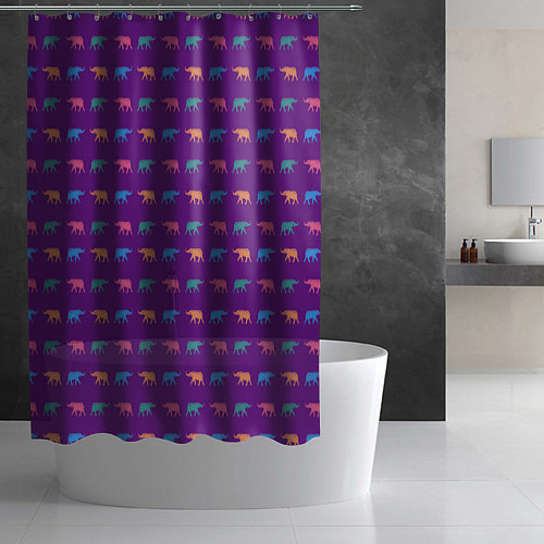 Шторка для ванной Разноцветные слоны / 3D-принт – фото 2