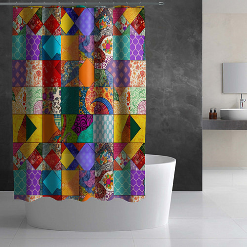Шторка для ванной Разноцветные лоскуты / 3D-принт – фото 2