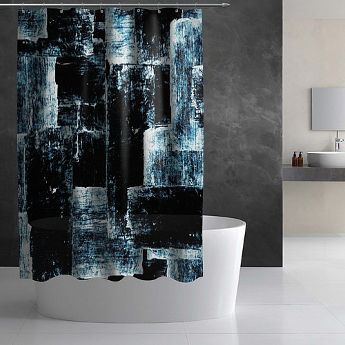 Шторка для ванной Голубой, чёрный и белый абстракт / 3D-принт – фото 2