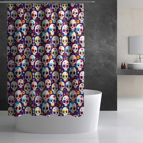 Шторка для ванной Черепа абстрактный многоцветный узор / 3D-принт – фото 2