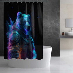 Шторка для душа Неоновый медведь воин, цвет: 3D-принт — фото 2