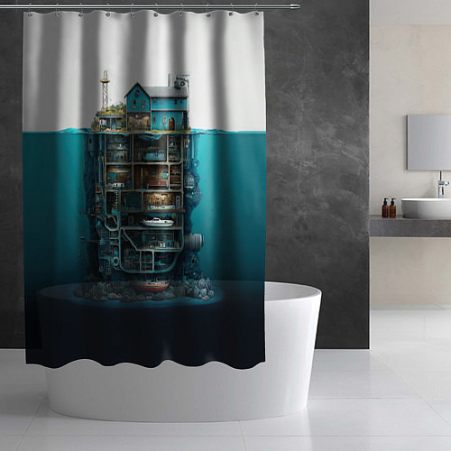 Шторка для ванной Подводный дом / 3D-принт – фото 2