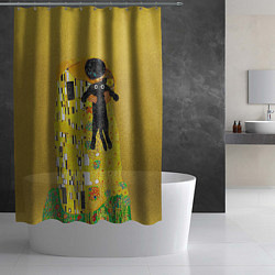 Шторка для душа Пародия Густав Климт: Поцелуй кота, цвет: 3D-принт — фото 2