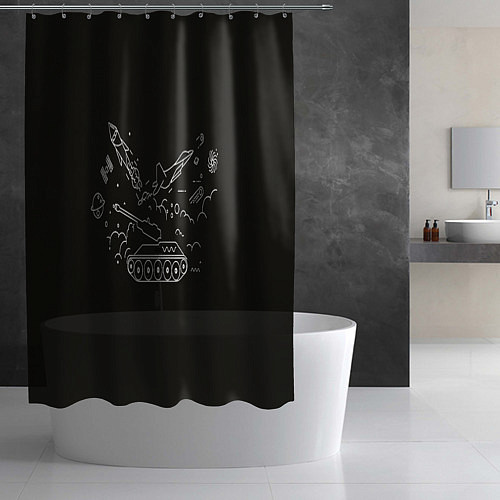 Шторка для ванной Военная техника на черном фоне / 3D-принт – фото 2