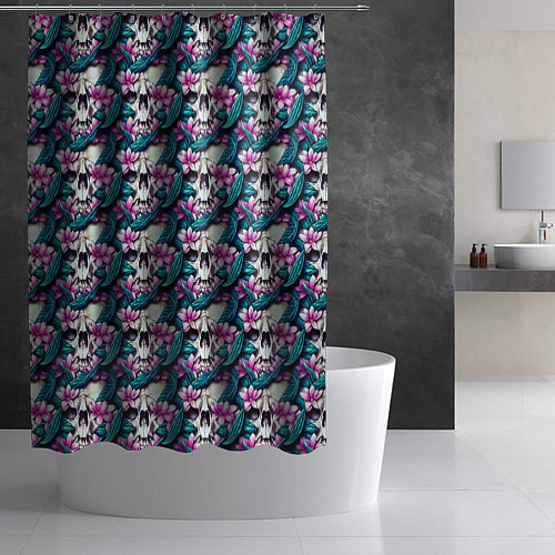 Шторка для ванной Черепа заросшие цветами / 3D-принт – фото 2