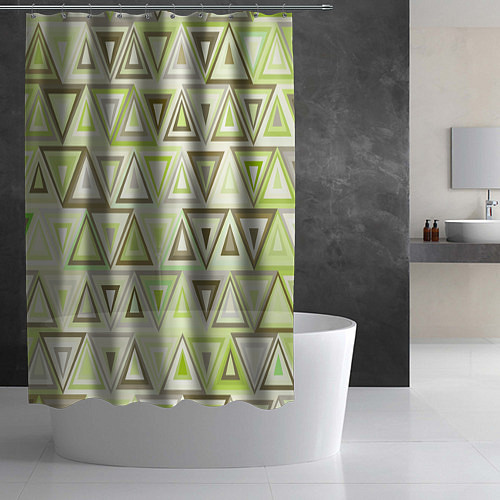 Шторка для ванной Геометрический светло-зелёный паттерн из треугольн / 3D-принт – фото 2