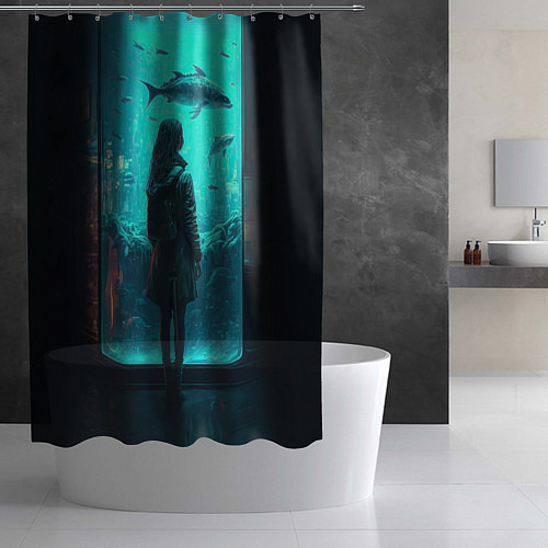 Шторка для ванной Девушка и аквариум / 3D-принт – фото 2