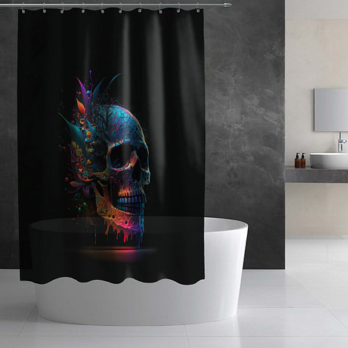 Шторка для ванной Красочный череп с цветами / 3D-принт – фото 2
