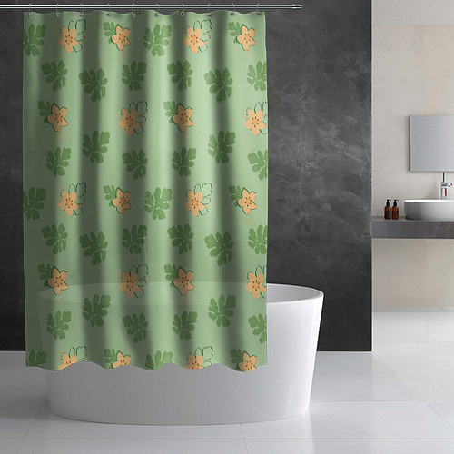 Шторка для ванной Узор из цветков и листьев арбуза / 3D-принт – фото 2