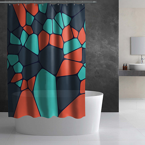 Шторка для ванной Абстрактный паттерн из светло-синих, чёрный и оран / 3D-принт – фото 2