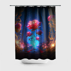 Шторка для душа Алая роза в ночном лесу, цвет: 3D-принт