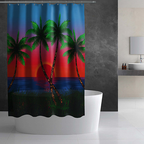 Шторка для ванной Пальмы и море / 3D-принт – фото 2