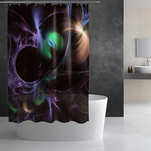 Шторка для ванной Магические фиолетовые волны и цветные космические / 3D-принт – фото 2