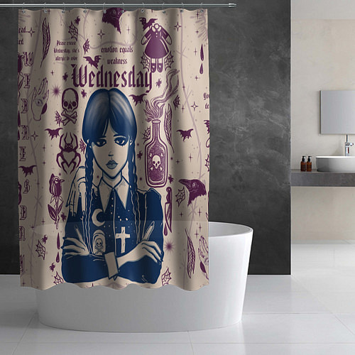 Шторка для ванной Уэнсдей Аддамс в стиле готического тату / 3D-принт – фото 2