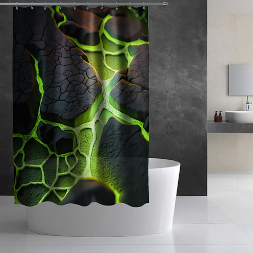 Шторка для ванной Зеленая неоновая лава / 3D-принт – фото 2