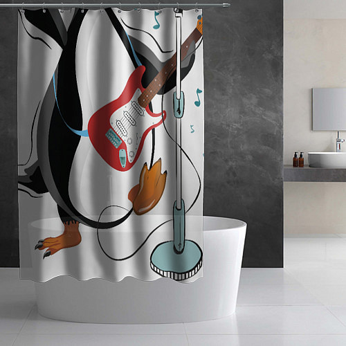 Шторка для ванной Пингвин- гитарист / 3D-принт – фото 2