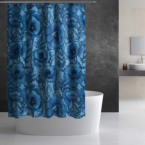 Шторка для ванной Синие цветы / 3D-принт – фото 2