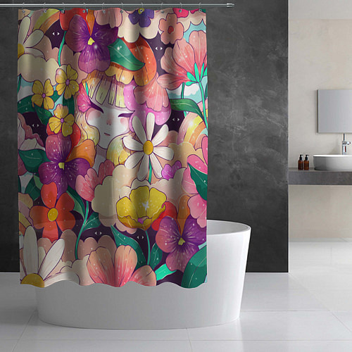 Шторка для ванной Девочка в цветах / 3D-принт – фото 2