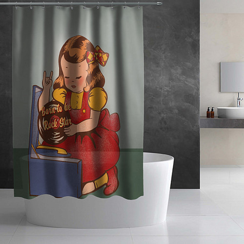 Шторка для ванной Девочка с виниловой пластинкой - рождена быть звез / 3D-принт – фото 2